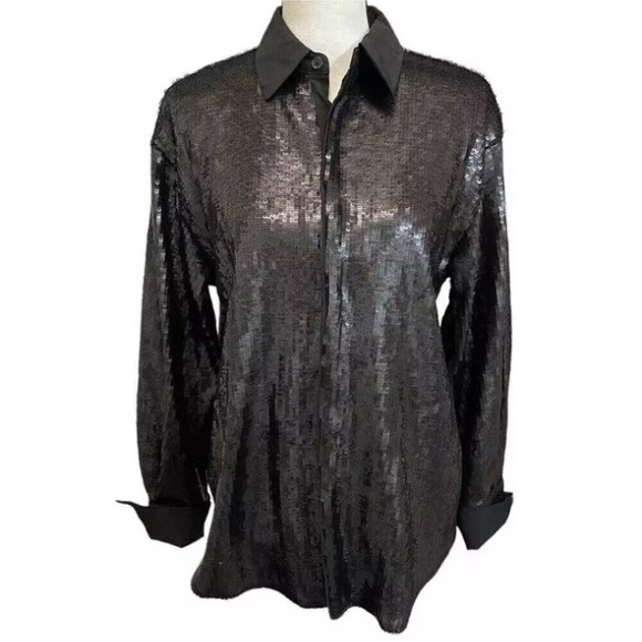 Future Collective By Kahlana Barfield Black Sequin Women’s Shirt Size Small - Picture 2 of 13
